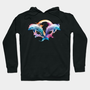 A dynamic dolphin design in a vibrant watercolor style, dolphin gift Hoodie